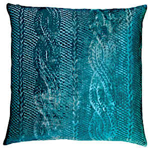Kevin O'Brien Studio Cable Knit Velvet Decorative Pillow - Pacific