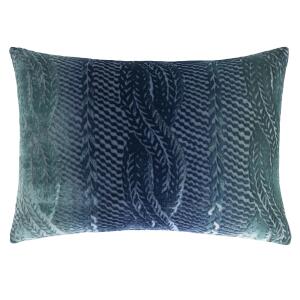 Kevin O'Brien Studio Cable Knit Velvet Decorative Pillow - Shark Blue (14x20)
