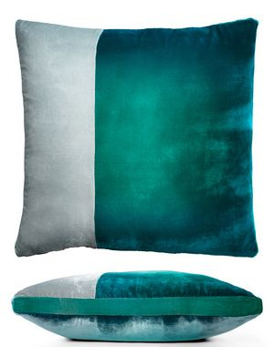 Kevin O'Brien Studio Color Block Velvet Throw Pillow in color Pacific (Front)