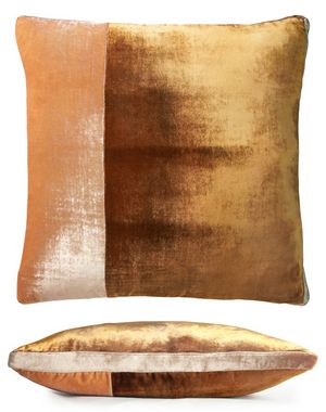 Kevin O'Brien Studio Color Block Velvet Throw Pillow in color Copper Ivy (Front)