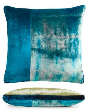 Kevin O'Brien Studio Color Block Velvet Throw Pillow in color Grass (Front)