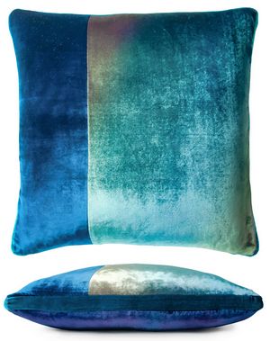 Kevin O'Brien Studio Color Block Velvet Throw Pillow in color Peacock (Front)