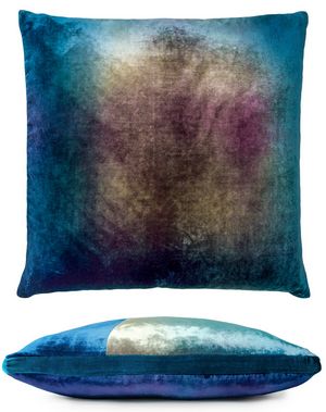 Kevin O'Brien Studio Color Block Velvet Throw Pillow in color Peacock (Back)