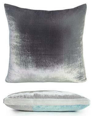 Kevin O'Brien Studio Color Block Velvet Throw Pillow in color Silver (Back)