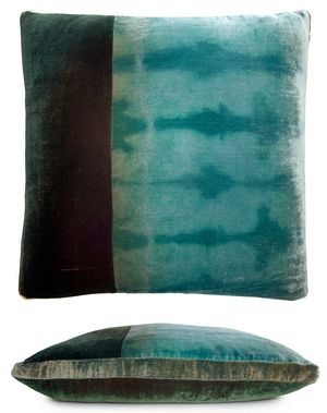 Kevin O'Brien Studio Color Block Velvet Throw Pillow in color Green/Gold/Brown (Front)