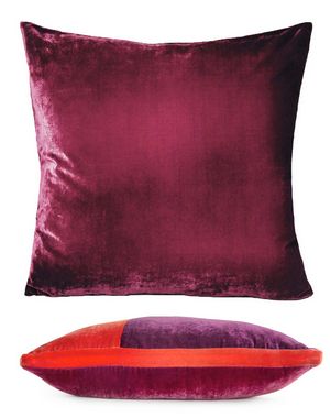 Kevin O'Brien Studio Color Block Velvet Throw Pillow in color Raspberry (Back)