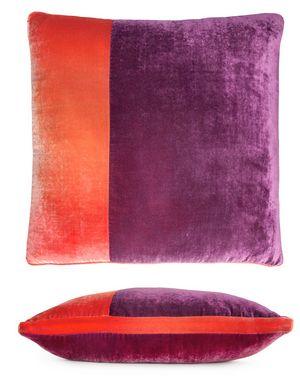 Kevin O'Brien Studio Color Block Velvet Throw Pillow in color Raspberry (Front)