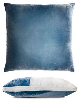 Kevin O'Brien Studio Color Block Velvet Throw Pillow in color Denim (Back)