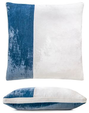 Kevin O'Brien Studio Color Block Velvet Throw Pillow in color Denim (Front)