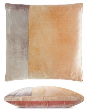 Kevin O'Brien Studio Color Block Velvet Throw Pillow in color Mango (Front)