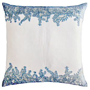 Kevin OBrien Studio Ferns Appliqued Velvet Linen Decorative Pillows - Azul (22x22)