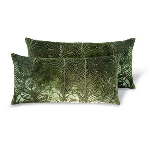 Kevin OBrien Studio Peacock Feather Velvet Decorative Pillows - Evergreen (7x15)