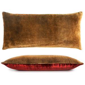 Kevin O'Brien Studio - Two Tone Ombre Velvet Decorative Pillow - Copper Ivy/Paprika (12x24).
