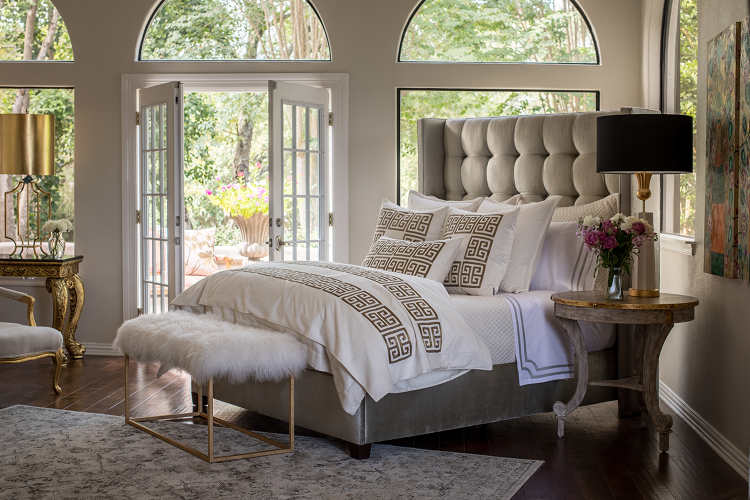 Lili Alessandra Laurie and Guy Gold Embroidery Bedding Collection - Bedroom View