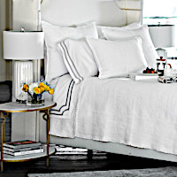 Lili Alessandra Battersea White Cotton Sateen Coverlets and Pillows