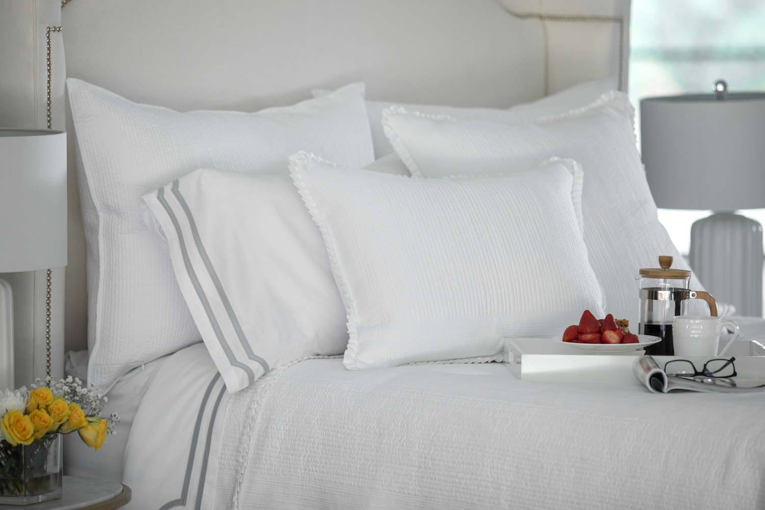 Lili Alessandra Battersea White Cotton Quilted Coverlets And Pillows