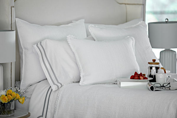 Lili Alessandra Battersea White Cotton Quilted Coverlets and Pillows - Close-up