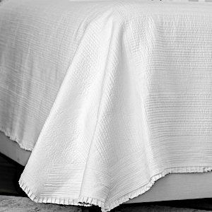 Lili Alessandra Battersea White Cotton Quilted Coverlet.