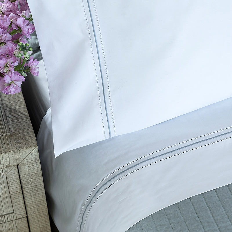 Lili Alessandra Bella White with Spa Double Hemstitch Bedsheets - Pillowcase Set.