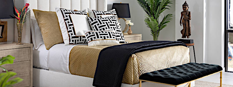 Lili Alessandra Tommy White w/ Black & Gold Bedding & Pillows - Image #1