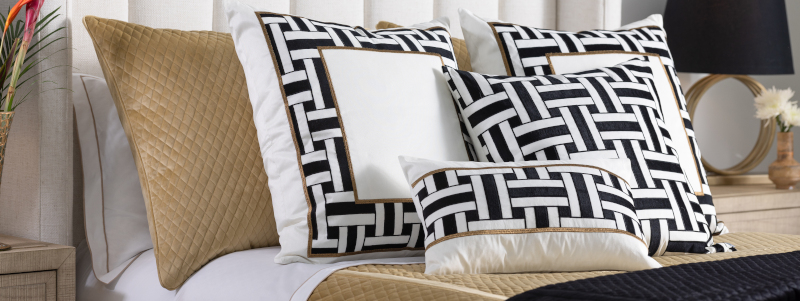 Lili Alessandra Tommy White w/ Black & Gold Bedding & Pillows - Image #2