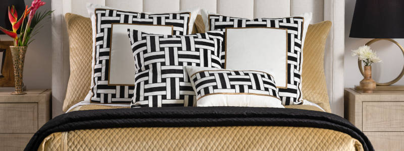 Lili Alessandra Tommy White w/ Black & Gold Bedding & Pillows - Image #3