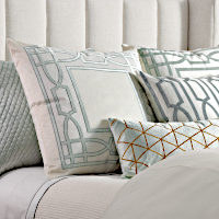 Lili Alessandra Trey Cube Ivory w/ Aquamarine Pillows & Bedding
