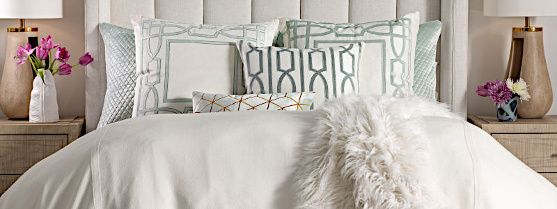 Lili Alessandra Trey Cube Ivory w/ Aquamarine Pillows & Bedding - Image #1