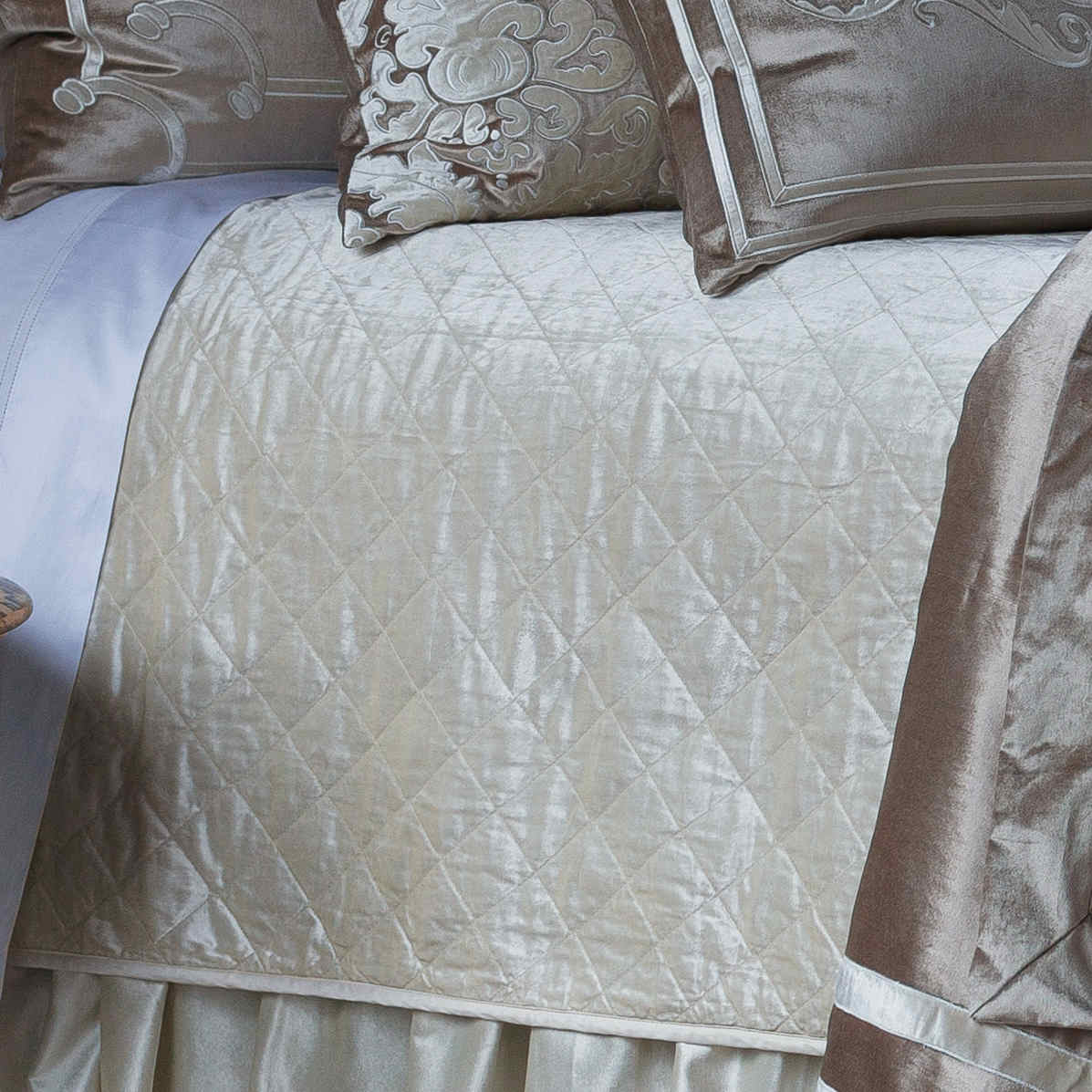 Lili Alessandra Chloe Diamond Quilted Ivory Velvet Coverlet Collection