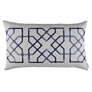 FRANCO LARGE RECTANGLE PILLOW / White Linen | Vermillion Rice Embroidery.