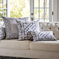 Lili Allesandra Franco Light Grey Linen & Dark Grey Rice Embroidery Pillows