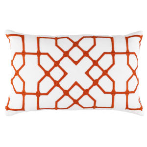 Lili Allesandra FRANCO |White Linen| Vermillion Embroidery Small Rectangle (14x22) Pillow.