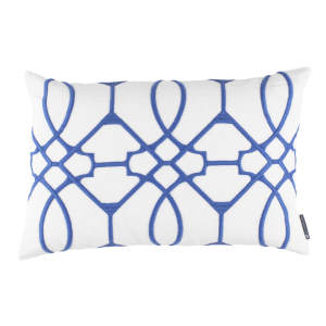 Lili Alessandra Magic Small Rectangle Pillow White Linen/Slate Blue Rice (L2005WSL)