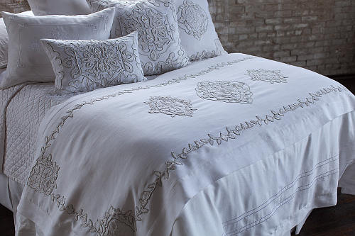 Lili Alessandra Marrakech - White Linen with White Linen Applique Bedding