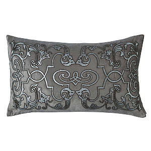 Lili Alessandra Mozart Platinum Velvet/Silver Print/Beads Decorative pillows.