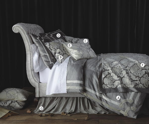 Lili Alessandra Versailles Silver Velvet with Ivory Applique Bedding Collection