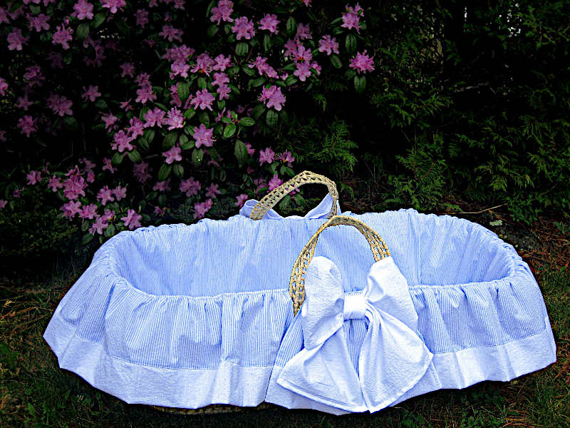 Lulla Smith Baby Bedding Bows Moses Basket - Cotton Seersucker