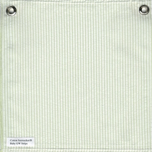 Lulla Smith Cotton Seersucker Swatch in Baby Green and White Stripe color