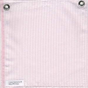 Lulla Smith Cotton Seersucker Swatch in Baby Pink and White Stripe color