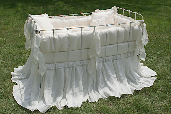 Lulla Smith Sorrento Organic Cotton Fleece Crib Bedding detail - Displayed Outside.