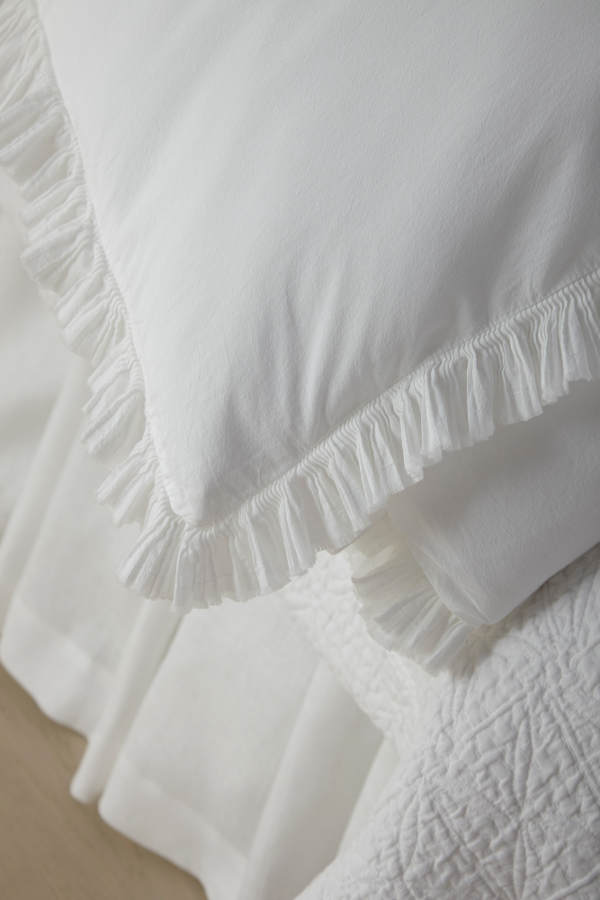 Peacock Alley Ellie Ruffled Washed Percale Duvet and Sham - Close-up.