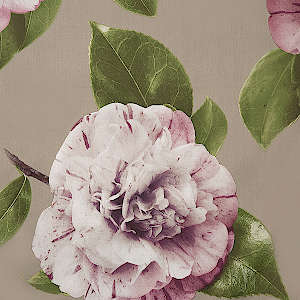 Signoria Firenze CAMELIA Floral Printed Bedding Fabric Close-up - 002 Khaki