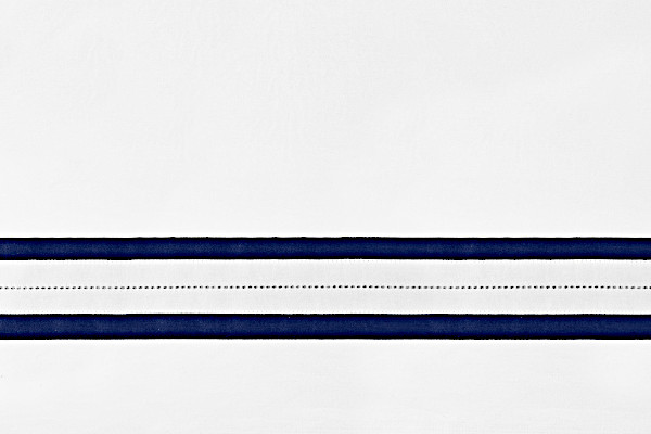 Signoria Bedding - Stresa Collection fabric sample closeup in White/Dark Blue color.