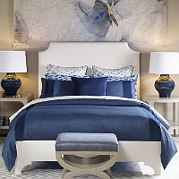 Wildcat Territory Corbin Indigo Bedding Collection with contrasting bands and piping features. 